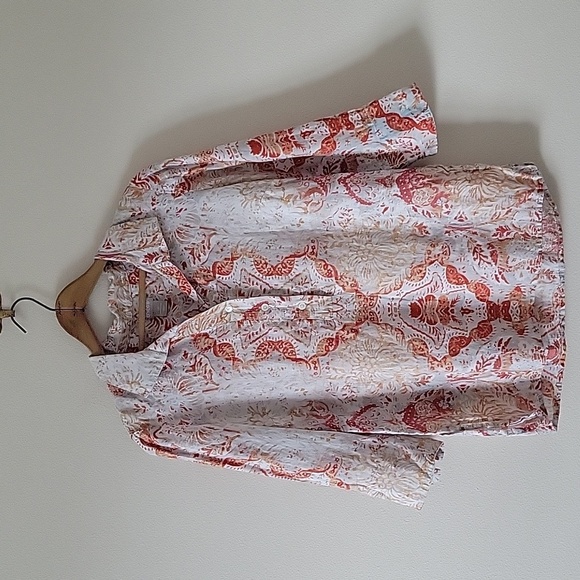 Chico's Medallion Print Linen Henley Tunic Size Small Petite SP - Picture 1 of 8